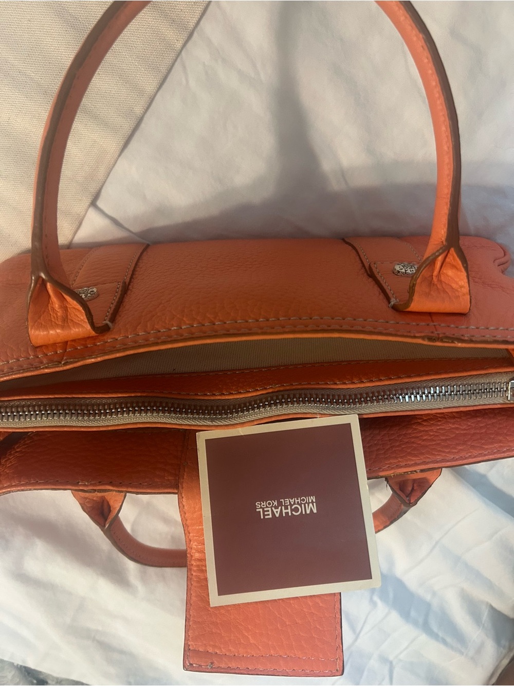 Michael Kors Orange Pebbled Leather Satchel - Picture 4 of 6